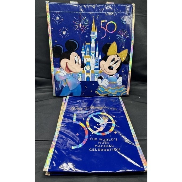 New Walt Disney World 50th Anniversary Reusable Shopping Bags Bundle Med & Small - Picture 1 of 12